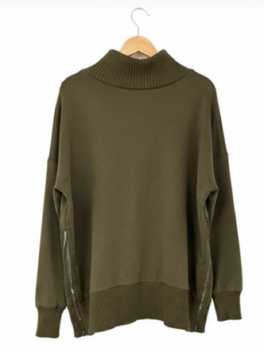 Varley DoubleSoft Funnel Neck Zip Hem Pullover Olive Green Women’s Large 0046